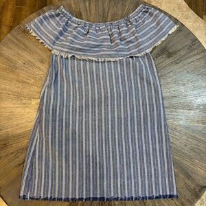 Ethereal by Francesca’s Off-Shoulder Chambray Stripe Dress | Small